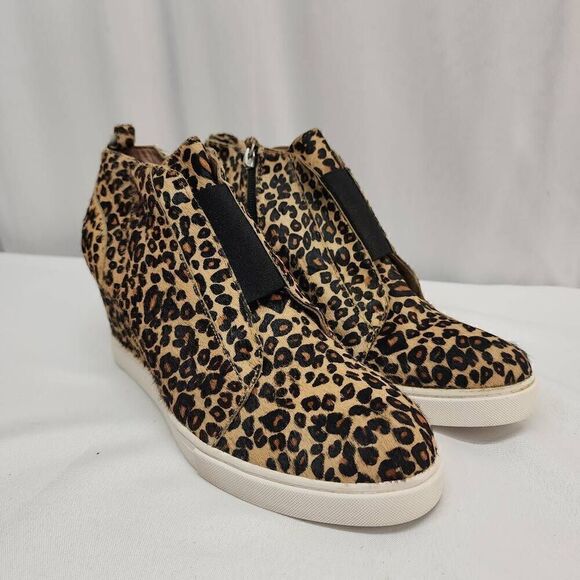Linea Paolo Size 9 Felicia lll Leopard Zip-Up Leather Platform Bootie Sneakers C - Picture 1 of 13